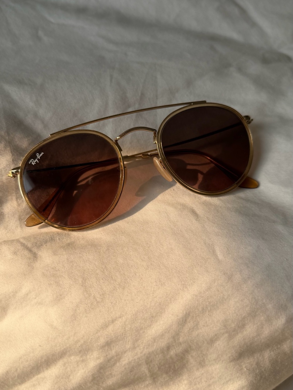 Ray-Ban Women's Gold Frame Brown Lens Round Sunglasses - Double Bridge